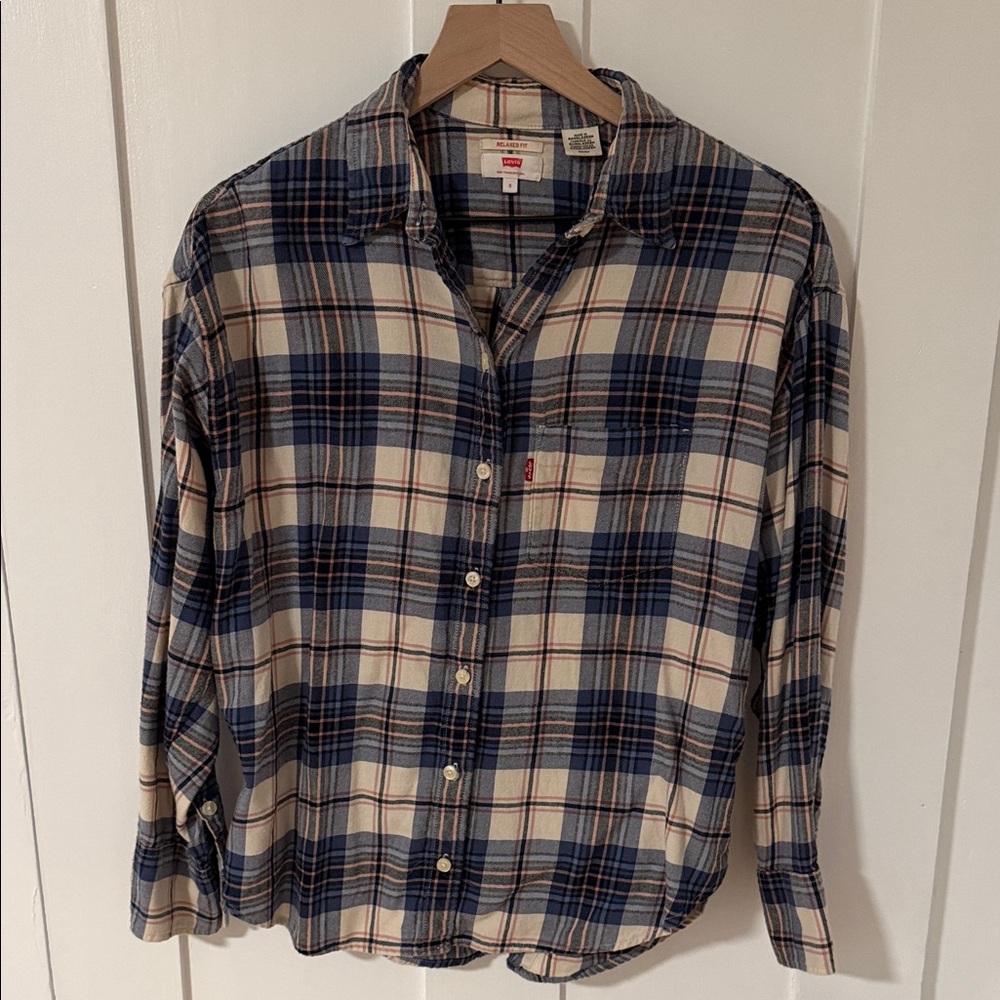 Levi's Navy and Cream Plaid Shirt NWOT